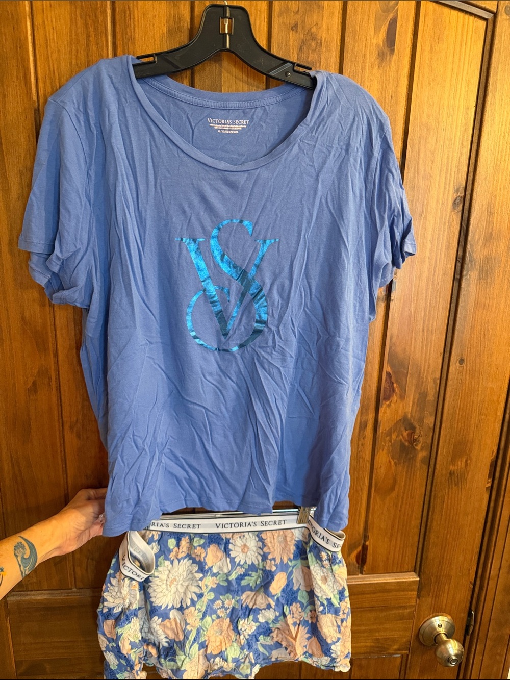 Victoria's Secret Light Blue Tee with Metallic Blue VS Logo